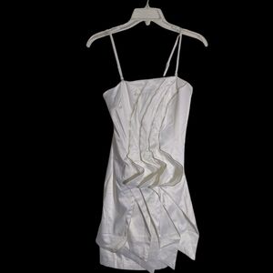 Lucy Paris Womens Dress White Satin Gold Zipper Accent Bridal Bachelorette Small